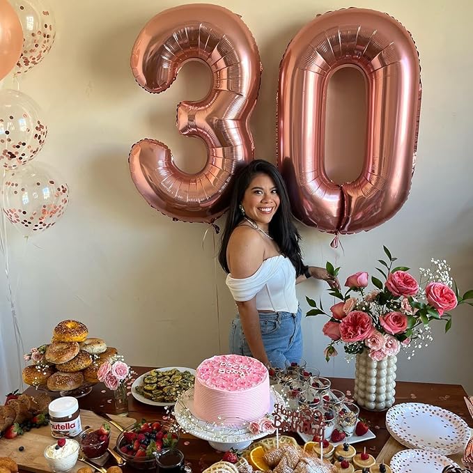 Rose Gold Number 30 Balloon 40 inch, 30 Number Balloons, 30th Birthday Decorations, 30 Year Old Women Men Rose Gold Party Supplies