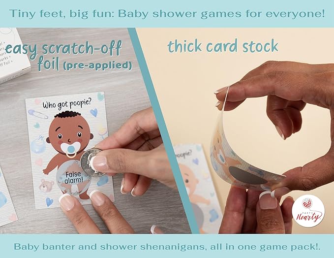 Party Hearty Baby Shower Games for Boy, 33 Poopie Emoji Scratch Off Lottery Tickets, Baby Games Ideas, Scratch Off Game