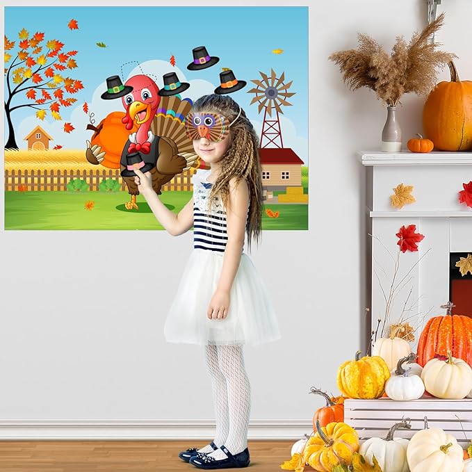 ASTARON Pin The Hat on Turkey Thanksgiving Pin The Tail Party Games Activities for Kids 36 Stickers Fall Festival Kids Birthday Family Party Games