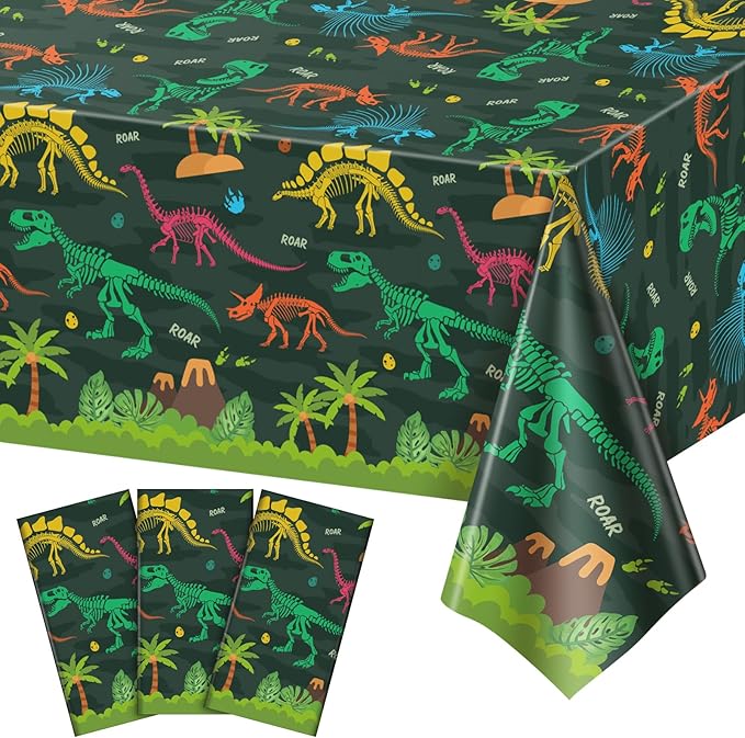 3 Pack Dinosaur Plastic Tablecloth, 54 X 108Inch Disposable Dinosaur Party Table Cloth for Rectangle Tables Waterproof Table Cover for Kids Birthday Party Supplies