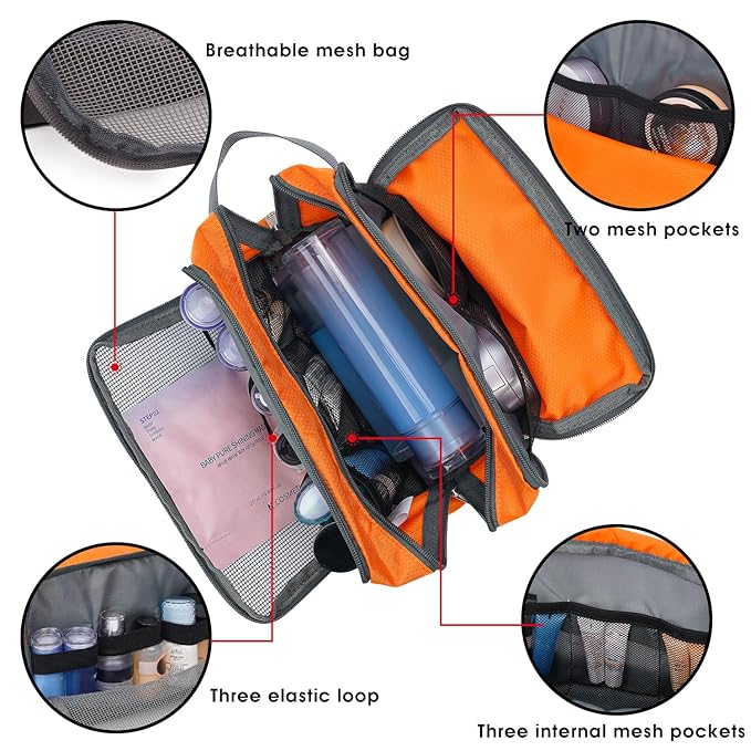 Toiletry Bag for Men/Women Hanging Dopp Kit Water Resistant Shaving Bag Small Toiletry Bag for Traveling (Orange)