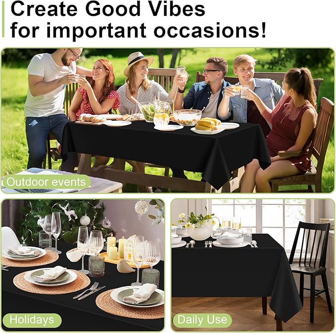 QIKSION Black Plastic Table Cloth Disposable 12 Pack, 54 x 108 Inch Tablecloths for Party, Graduation, Halloween Decorations, Rectangle Table Cover
