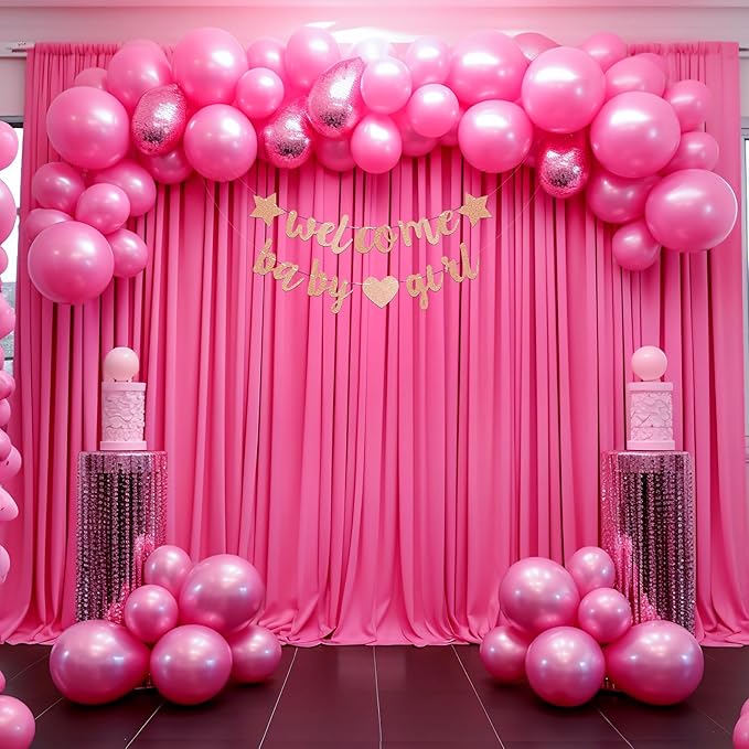 8x10FT Hot Pink Backdrop Curtains for Wedding Parties, Wrinkle Free Polyester Fuchsia Photography Backdrop Drapes for Baby Shower Birthday Parties Valentines Decorations 4x10ft,2 Panels