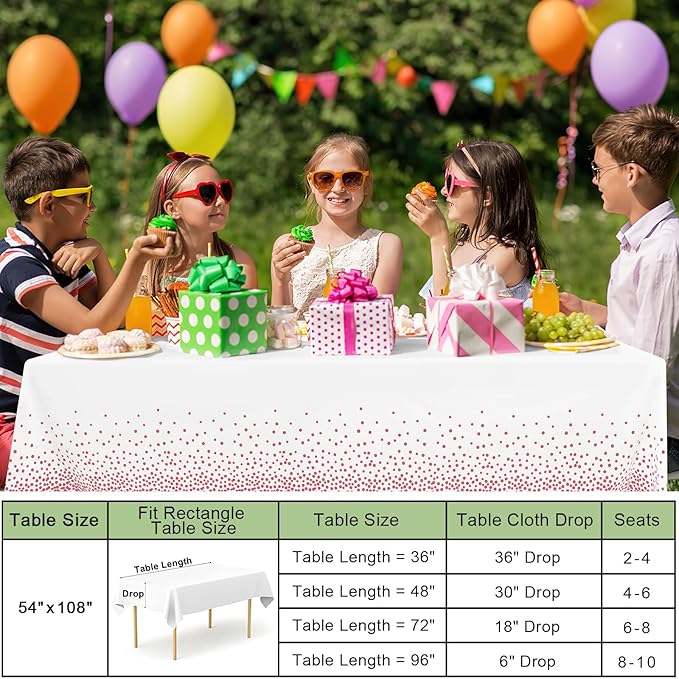 misaya 10 Packs Dot Disposable Table Cloth, 54 x 108 Inch Waterproof Plastic Tablecloth, Rectangle Pink Dots in White Table Covers for Easter, Picnic, Birthday, Party