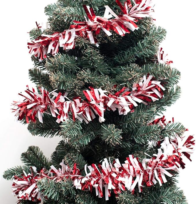 Anderson's Metallic Red & White Sparkle Glitter Tinsel Twist Garland, 25ft Holiday Decoration, Christmas Tree Trim, Parade Float Decor, Party Supplies, Graduation, Indoor/Outdoor Event Garland