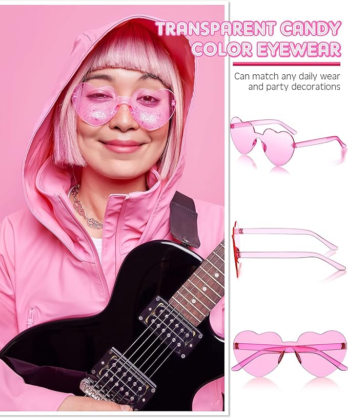 Frienda 20 Pairs Heart Shaped Sunglasses Rimless Candy Color Glasses for Women Men Party Favor