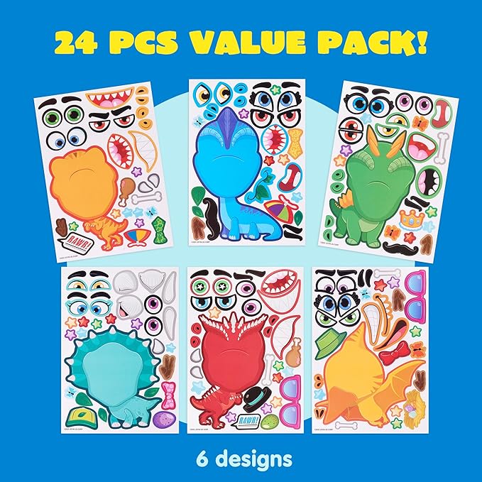 JOYIN 24PCS 9"x6" Make a face Stickers for Kids, Make Your Own Dinosaur Stickers, Animal Party Favors Kids Crafts, Goodie Bags Stuffers, Classroom Rewards
