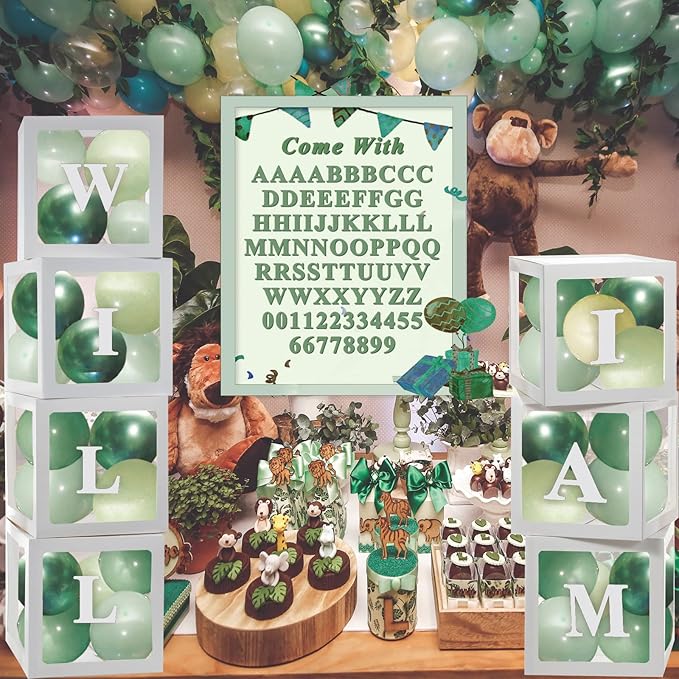 Clear Balloon Boxes Baby Shower Decorations, 7 White Baby Boxes with 78 Letters for Custom Name, Transparent Balloon Box Backdrop for Party Birthday, Bridal Wedding, Boy girl Gender Reveal, Graduation