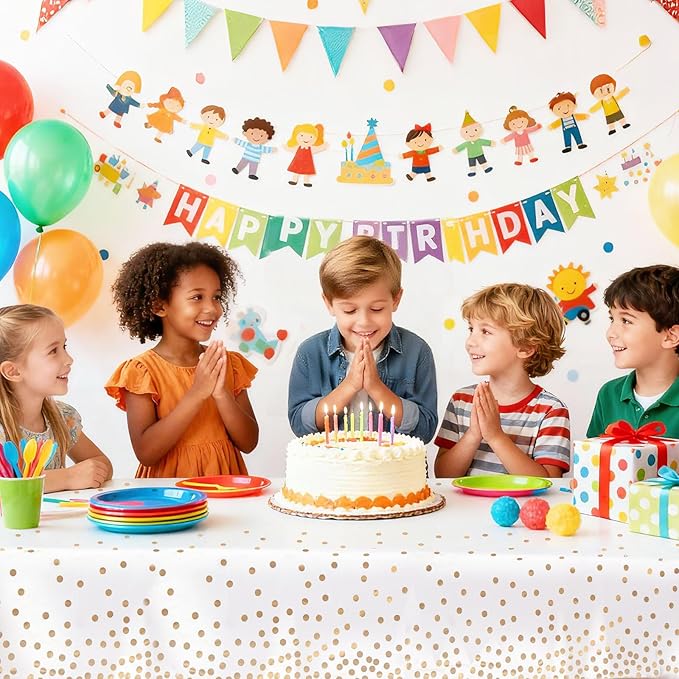 4 Pack Plastic Tablecloths for Rectangle Tables, Waterproof Disposable Party Table Cloths with Gold Dot, Rectangular Table Covers for Decorations, Baby Shower, Birthday, Wedding, New Year
