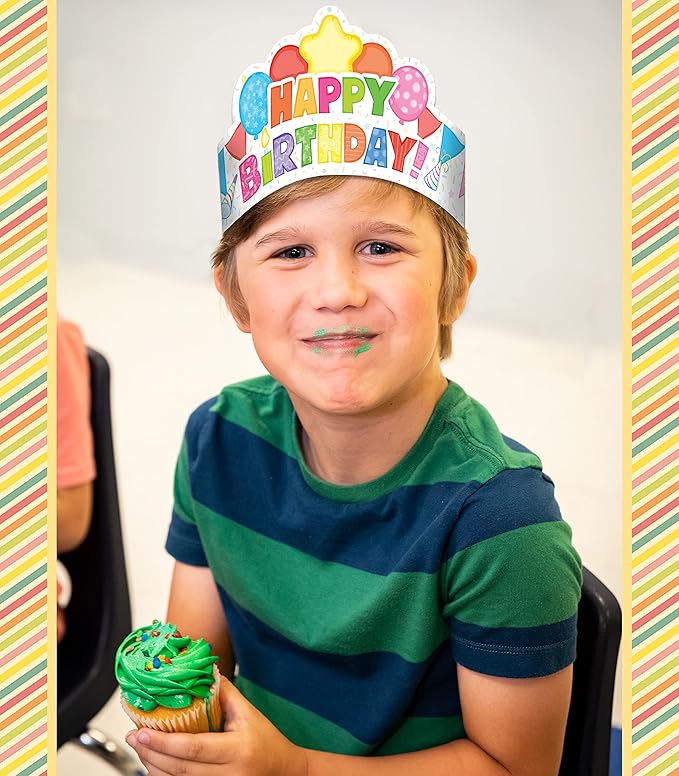 Carson Dellosa 30-Piece Birthday Crown Set, Colorful Party Hats for School and Kids Parties, Gift Bags, Elementary and Kindergarten Classroom Must Haves