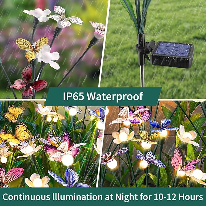 Solar Garden Lights,4packs-32LED Outdoor Solar Powered Decor for Yard, Patio, Pathway, IP65 Waterproof Butterfly Lights