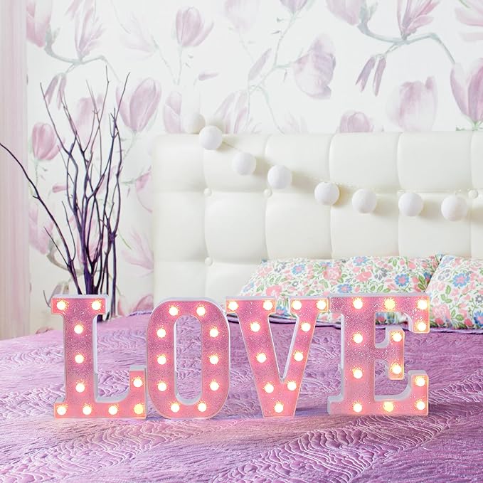 Foaky Pink Light up Letters，Pink Party Decorations,Girls Room Decor,Glitter Light Up Letters,Alphabet Letter Sign for Night Light Birthday Party Girls Gifts, Home Bar Decoration（X）