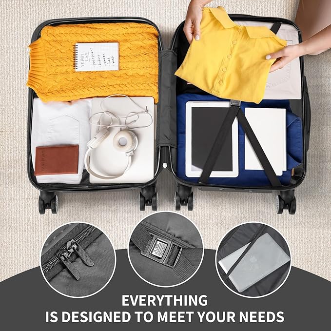 Karl home 24in Checked Luggage with TSA Lock, ABS Hardshell Check-in Suitcase with Spinner Wheels, Durable Medium Suitcase Rolling Luggage for Business Travel, Dark Grey