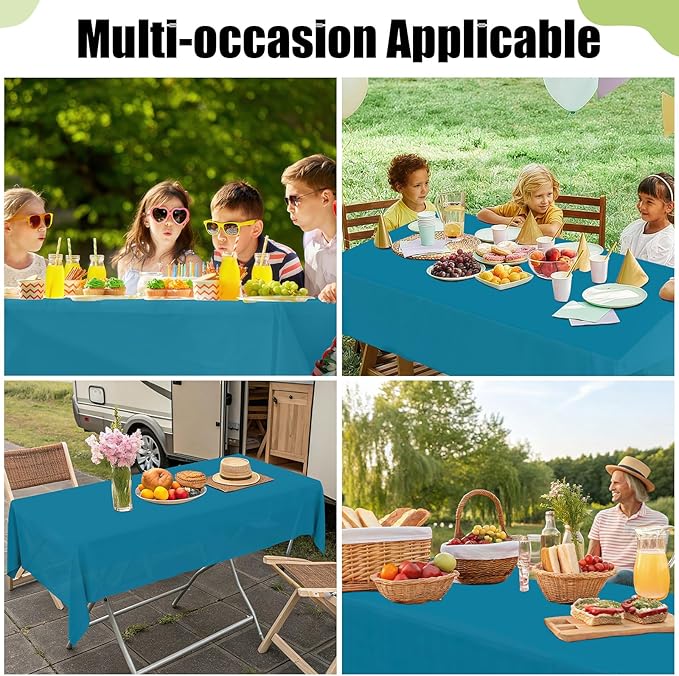 Smiry Disposable Table Cloth - 6 Pack, 54 x 108 Inch Waterproof Rectangle Tablecloths for Parties, Decorative Plastic Table Cover, Leakproof & Sturdy, Aqua