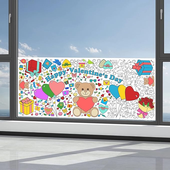 Valentines Giant Coloring Poster/Tablecloth-Valentines Day Gifts for Kids Classroom School-30 x 72 Inches Jumbo Coloring Banner Kids Crafts Games Activities Toys Decor Party Decorations