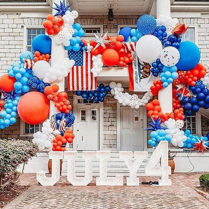 Togvu Orange and Blue Balloon, 12 Inch Orange Blue White Latex Balloons Orange Royal Blue White Balloons with Ribbons for Kids Birthday Baby Shower Space Thema Party Decorations