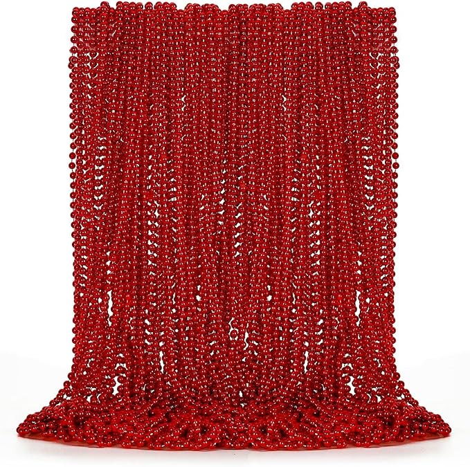 50PCS Bead Necklace, Red Christmas Bead Stuff Party Favors, 33" Necklaces Festival Parade Throw Accessories for Wedding Birthday Valentines Mardi Gras Christmas Celebrations Decorations