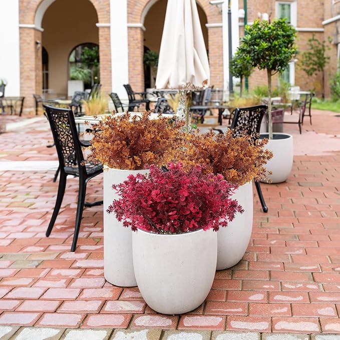 RECUTMS Faux Fall Flowers for Outside,Artificial Plants Outdoor, UV Resistant Flower Greenery Stems Faux Plastic Flowers Shrubs for Home Weddings Garden Porch Front Patio Office Decorr(Wine Red)