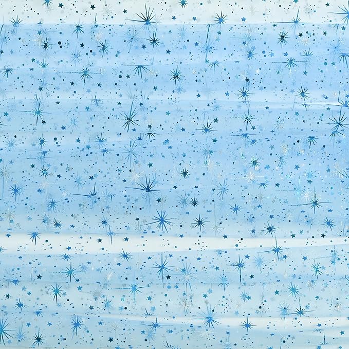 Horaldaily Light Blue Gold Sparkling Star Gauze Tablecloth 52x70 Inch Rectangular, Blue Star Sequin Glitter Metallic Foil, Sheer Tulle Cheesecloth for Wedding Baby Shower Party