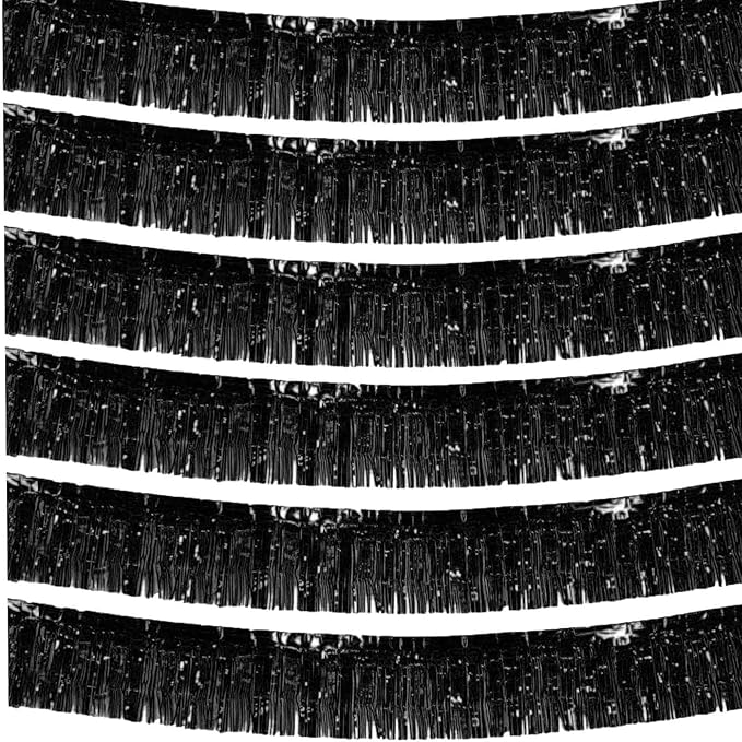 We Moment 6 Pack 10 Feet Black Foil Fringe Garland Streamers Metallic Tinsel Banner Wall Hanging Fringe Curtain Glitter Backdrop Banner for Parade Floats Birthday Bachelorette Black Party Decorations