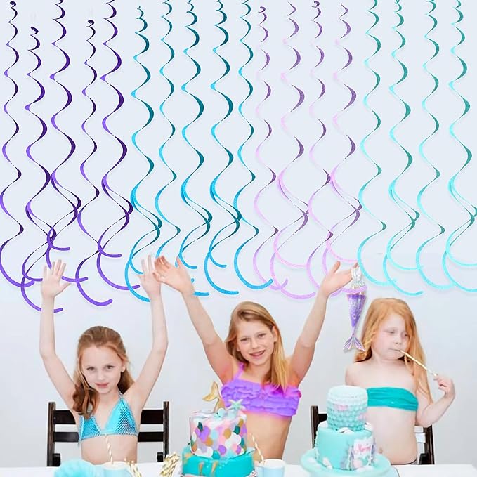 36 Pcs Mermaid Hanging Swirl Decorations Teal Purple Felt Swirl Streamer Spiral Ceiling Decorations Garland for Little Mermaid Under The Sea Birthday Wedding Bridal Shower Baby Shower Party Supplies