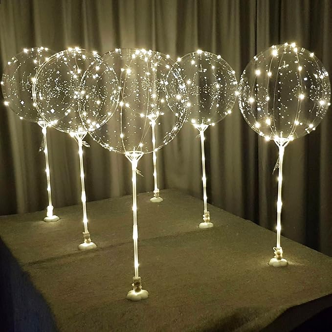 Lightsfever warm white 6pc LED Light up Balloon with sticks, stands and batteries, Table top centerpieces for party, Thanks giving, no helium required DIY Kit (warm white)