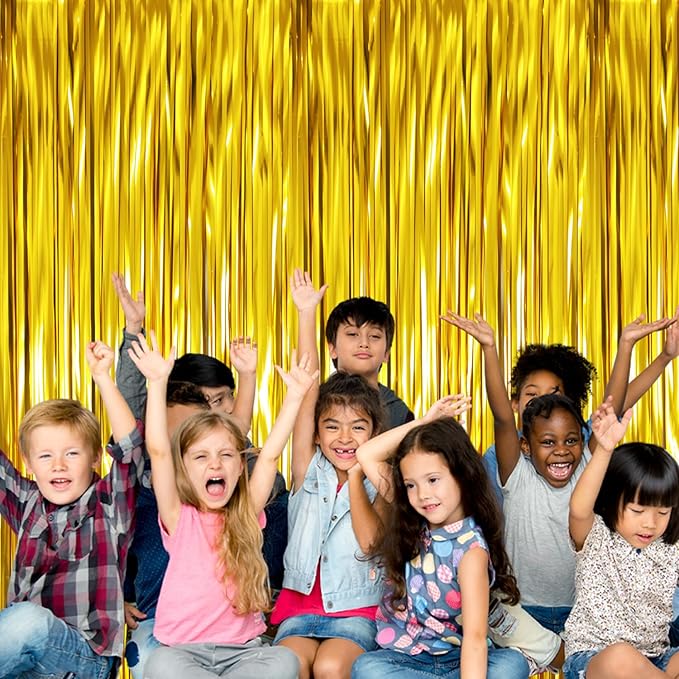 GOER 3.2 ft x 9.8 ft Metallic Tinsel Foil Fringe Curtains Party Photo Backdrop Party Streamers for Birthday,Graduation,New Year Eve Decorations Wedding Decor (Gold,5 pcs)