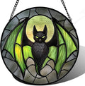 Stained Glass Window Hanging - Halloween Black Bat Green Wings Monster Suncatcher for Doors Garden Home Spooky Sun Catchers Gothic Decor Horror Gift for Women Men Friend Boy Girl 11.8 in