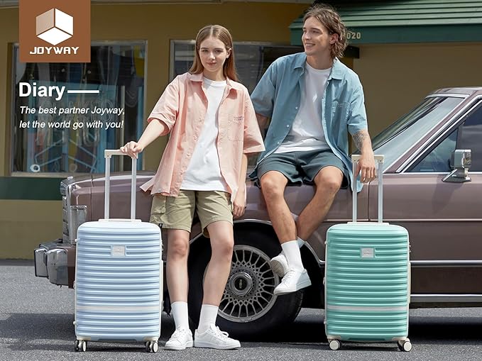 Joyway Carry On Luggage 20 Inch Expandable Suitcase with Spinner Wheel, 4 Piece Hard Shell Luggage Set with TSA Lock(Lightblue brown)