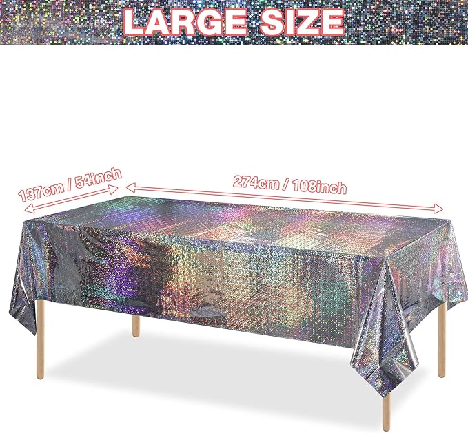 FunnyPars 8 Pack Iridescent Plastic Tablecloths Shiny Disposable Laser Rectangle Table Covers Holographic Foil Tablecloth Iridescent Party Decoration
