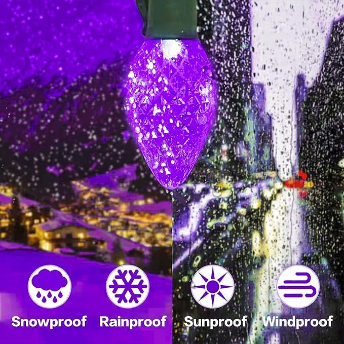 KAQ 2PK 100LED Orange and Purple C9 Halloween Lights Waterproof Indoor Outdoor, Extendable 98FT String Lights Plug in with 13 Lighting Modes, Halloween Decorations for Party Patio, Outside Yard Decor