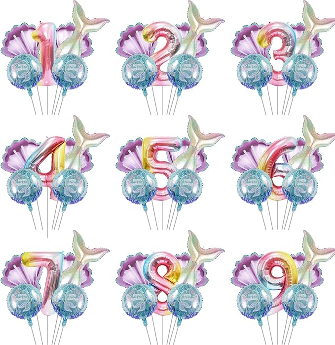 Mermaid Birthday Decorations Mermaid Balloons - Number 3 Balloons for Girls Under The Sea Mermaid Theme Baby Shower Birthday Favors