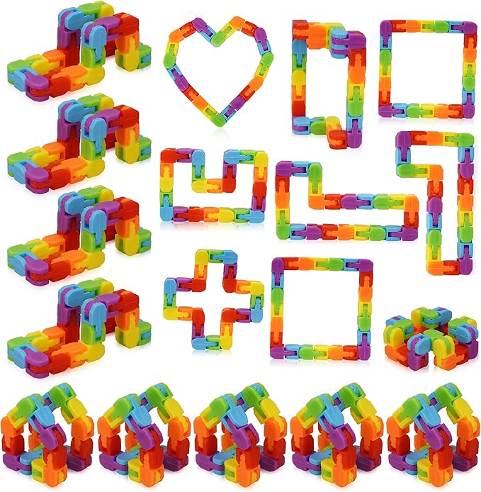 Wacky Track Fidget Toys Bulk – 30 Pack Rainbow Snap and Click Twisty Toys for Kids, Party Favors, Classroom Rewards, Treasure Box Prizes