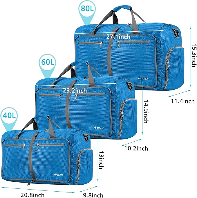 Gonex 40L 60L 80L 100L 150L Large Foldable Travel Duffle Bag with Shoes Compartment, Packable Lightweight Water Repellent Duffel Bag for Camping Gym Weekender Bag