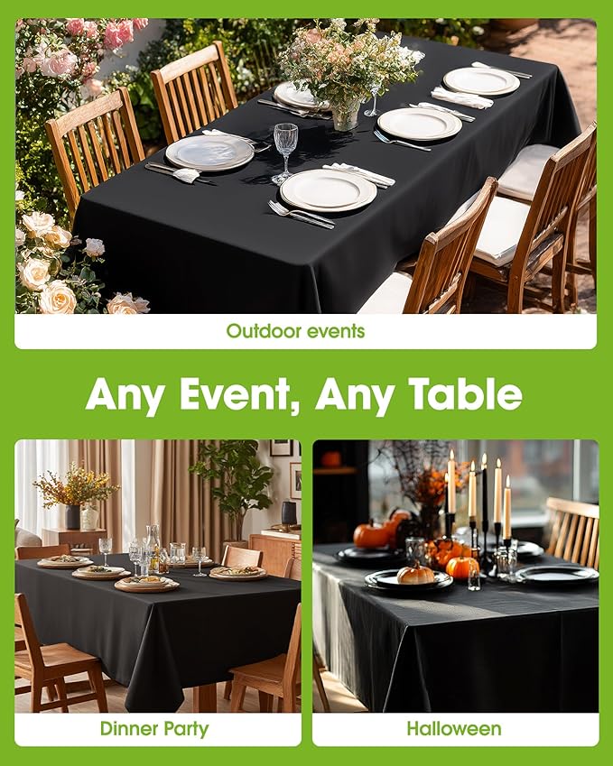 Pureegg Rectangle Table Cloth 60" x 84" – Durable Polyester Tablecloth Offers Reusable & Washable Protection, Ideal for Outdoor Party, Picnic, Wedding, Banquet and Birthday, 4 Pack, Black