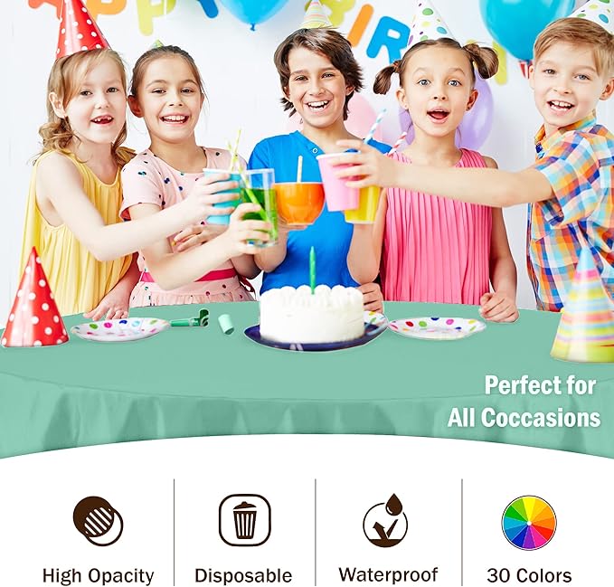 Exquisite 12-Pack Premium Plastic Tablecloth Pack of 12 Premium Plastic Tablecloth 84 Inch Round Table Cover - Light Mint