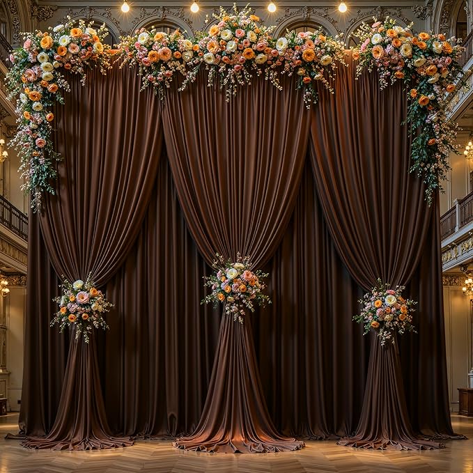 Dark Brown Backdrop Curtains-Wrinkle-Free Polyester Photography Drapes Party Curtain Background for Baby Shower Wedding Decorations- 40 X10FT