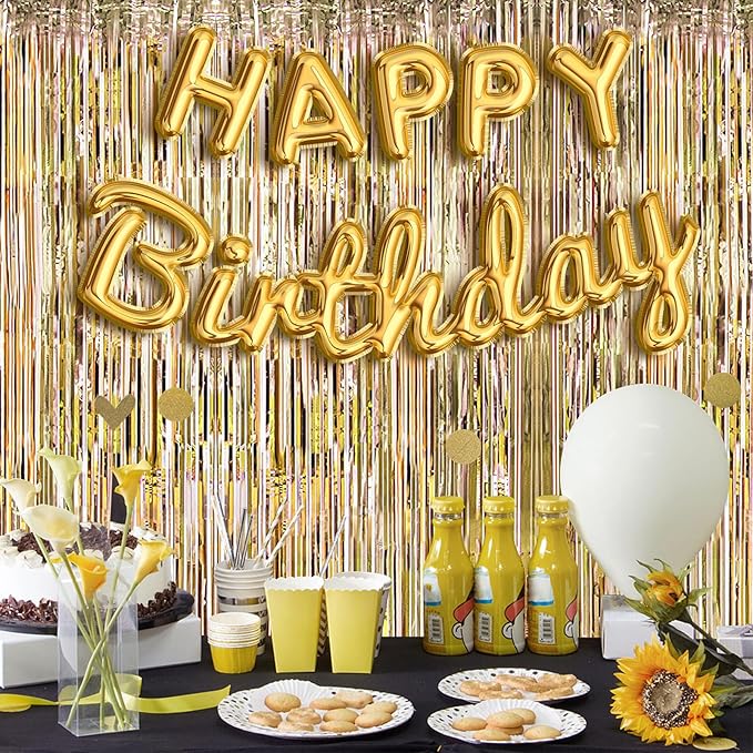 6 Pack Champagne Gold Foil Curtain Backdrop 3.2ft x 6.6ft Metallic Tinsel Fringe Backdrop Curtains Streamer Photo Booth for Birthday Engagement Bachelorette Christmas Holiday Party Décor
