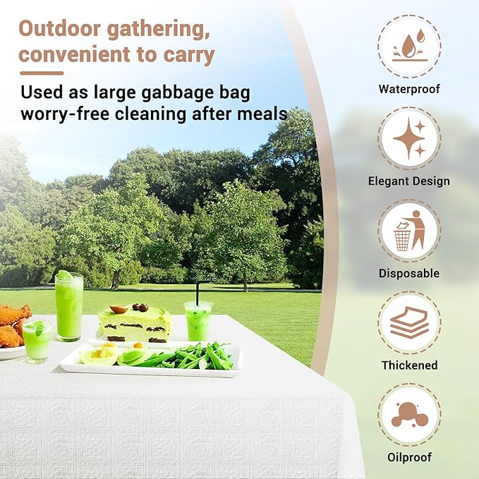 White Paper Tablecloths for Rectangle Tables 10 Pack, 54''×108'' Disposable Table Cloth for 3-9 Ft Tables, Paper & Plastic Party Table Cover for Birthday, Outdoor, Wedding, Banquet