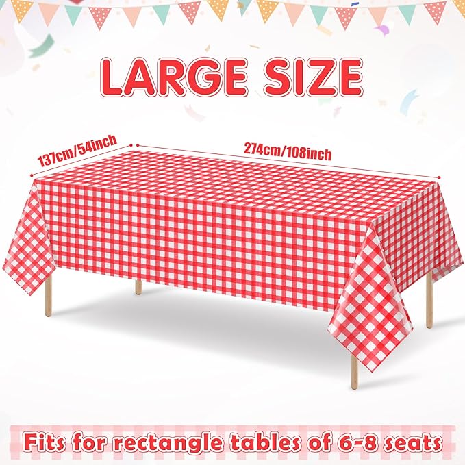 6pcs 54X108inch Red Checkered Tablecloth,Red Gingham Tablecloths Buffalo Plaid Disposable Plastic Table Covers for Birthday Baby Shower Bridal Wedding Party Birthday Decorations