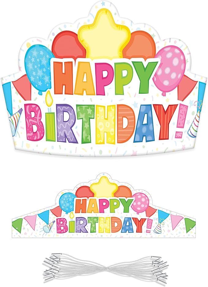 Carson Dellosa 30-Piece Birthday Crown Set, Colorful Party Hats for School and Kids Parties, Gift Bags, Elementary and Kindergarten Classroom Must Haves