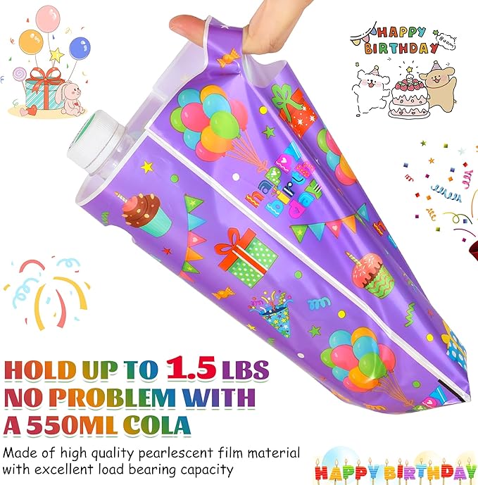 ZYLOP Birthday Party Favor Bags 50 Pcs - Plastic Happy Birthday Goodie Loot Gift Bags for Kids Girls & Boys Birthdays Party Supplies, Packaging Candy Treat Toys and Party Favors (6.5 x 9.8 Inches)