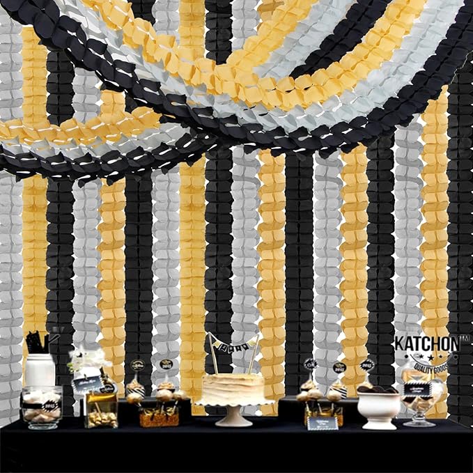 Black-Gold Silver Party-Decorations Streamers Garland - 157Ft Graduation Four-Leaf Clover Hanging Banner,Retirement Men Boys Birthday Wedding Baby Bridal Shower New Years Supplies Decor Hugtmr