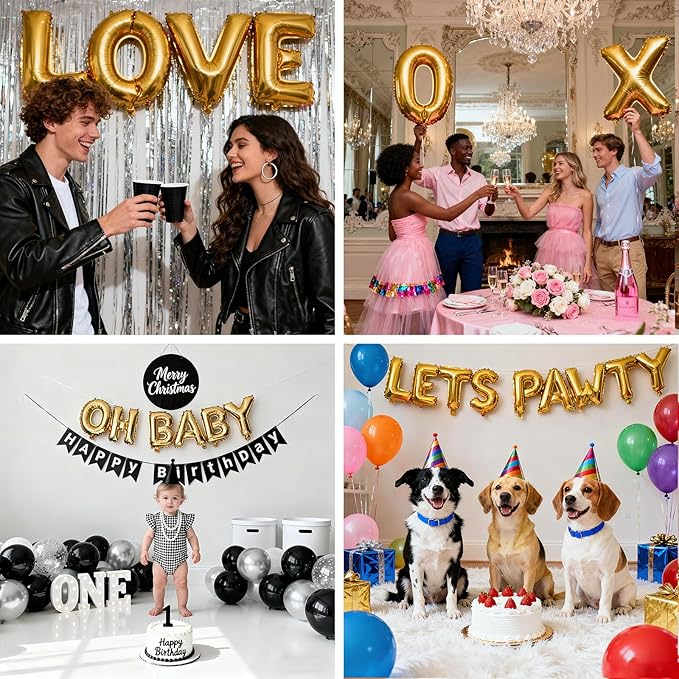 36 Pcs Gold Letter Balloons, Custom A-Z Set for Personalizing Names & Phrases Party Supplies Banners - with 1 Set ABEILMNOPS for Wedding/Birthdays/Annivs/Grads Party Decoration Banner Custom Phrase