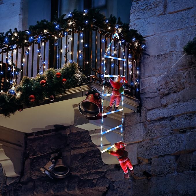 Toodour LED Christmas Light - 2.5FT Christmas Decorative Ladder Lights with Santa Claus, Xmas Decorations Light for Indoor Outdoor, Window, Garden, Home, Wall, Xmas Tree Decor - White & Blue