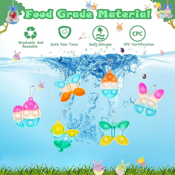 Easter Pop Fidget Toys Bulk Its 24 Pack Easter Party Favors for Kids Easter Egg Fillers Basket Stuffers Mini Pop Keychain It Goodie Bag Stuffers Fidgets for Classroom Prizes Kids Party Supplies Gifts