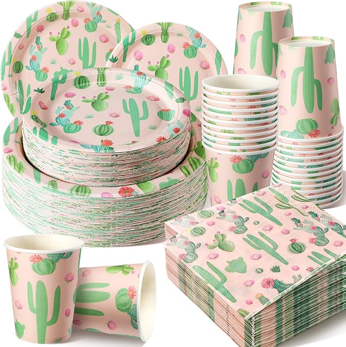 Hsei 250 Pcs Cactus Plates and Napkins Party Decorations Disposable Tableware Sets Summer Birthday Party Supplies Serves 50 Guests Dinnerware Bridal Shower Holiday Party Favors