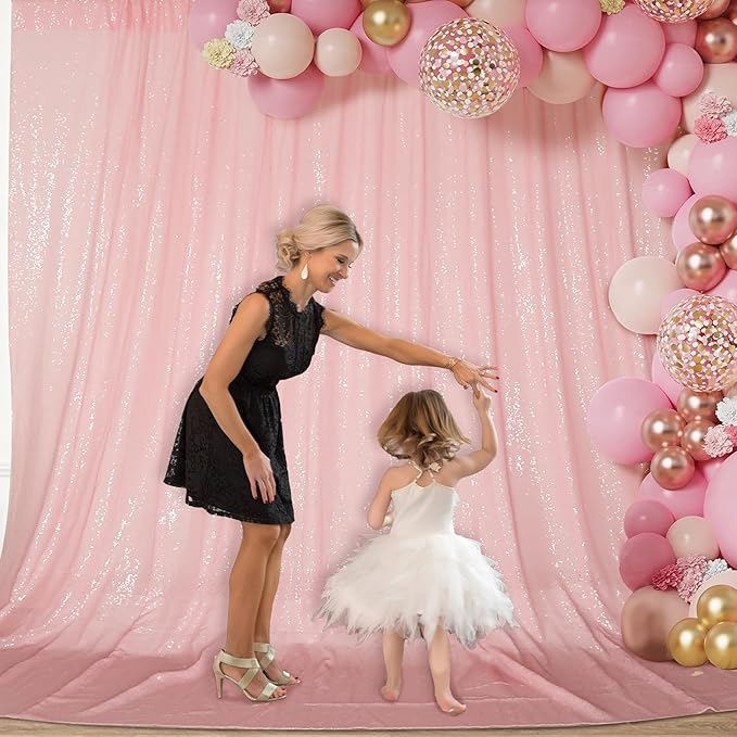 PartyDelight Pink Sequin Backdrop 20x10ft - Extra Wide High Density 3mm Sequin Background with 4-Inch Rod Pocket, Sparkly Panoramic Stage Curtain for Large Gala & Corporate Events