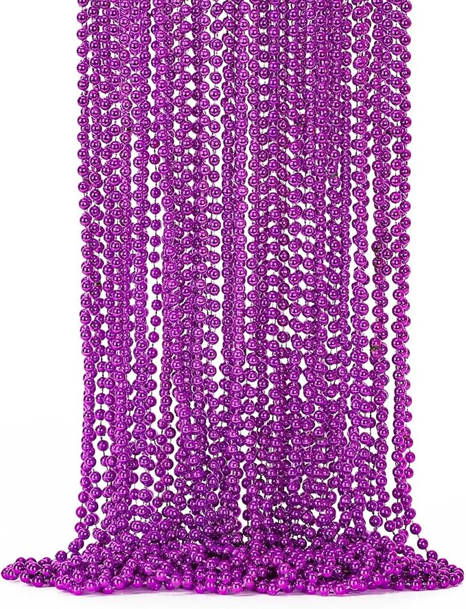 Mardi Gras Beads, 12PCS Purple Bead Necklace Party Favors, 33" Bead Necklaces Accessory Set, Festival Parade Throw Accessories for Halloween Mardi Gras Party Celebrations Decorations