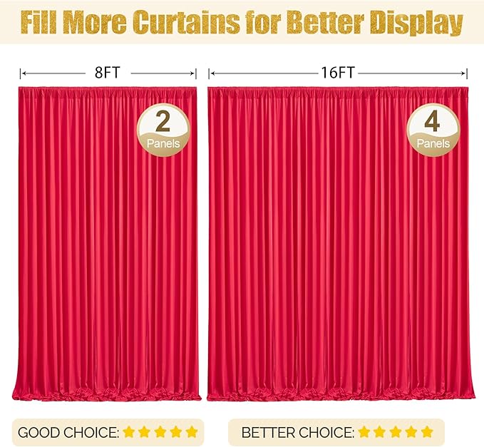 16x10FT Red Backdrop Curtains for Wedding Parties, Wrinkle Free Polyester Photography Backdrop Drapes for Wedding Baby Shower Birthday Parties Stage Background Stand Decorations 4x10ft,4 Panels